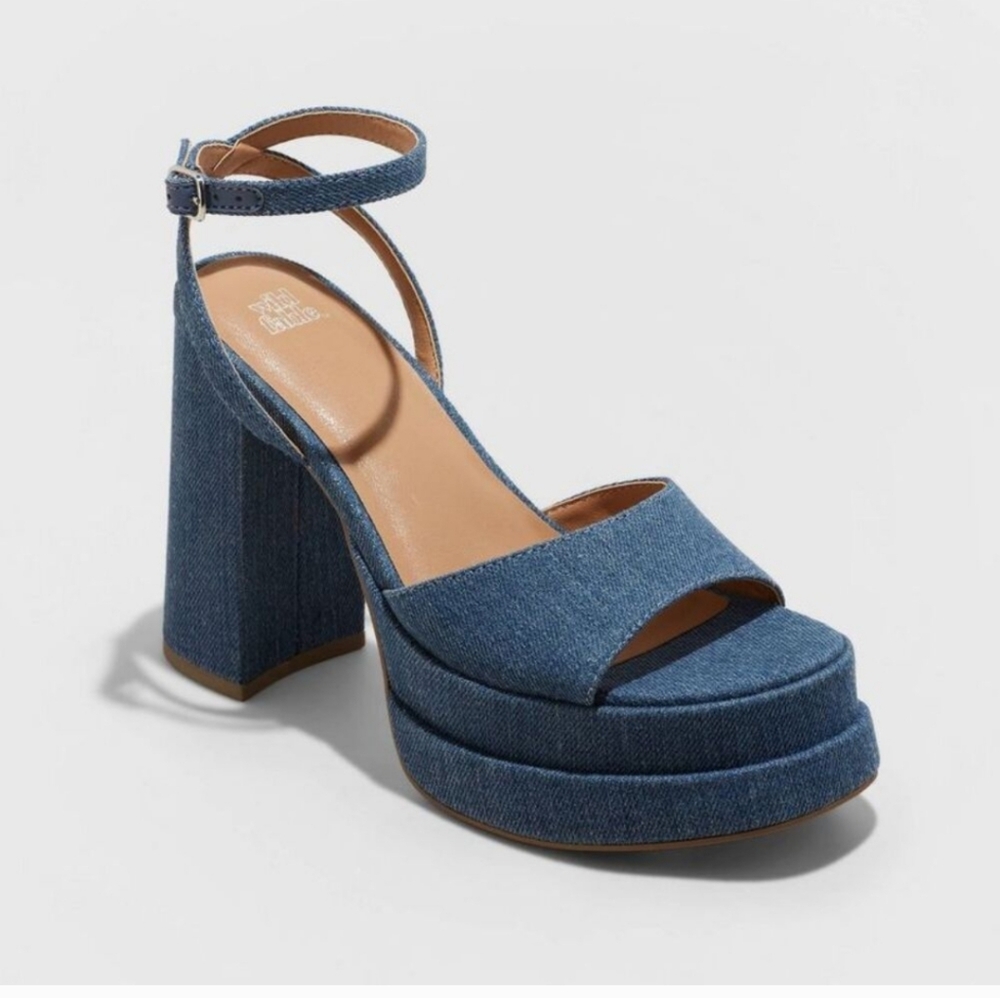 wild fable Blue Denim Platform Ankle-Strap Sandals